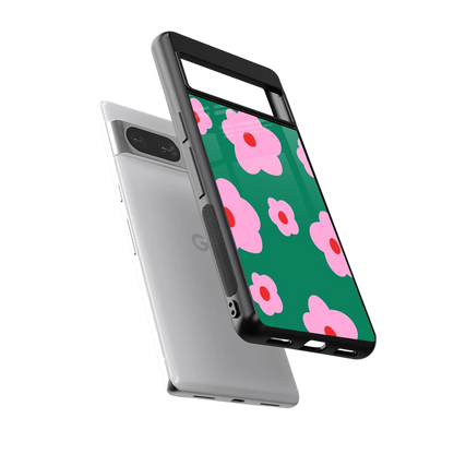 Pink Petal Parade sleek google pixel 8 cover with tempered glass back and TPU edges