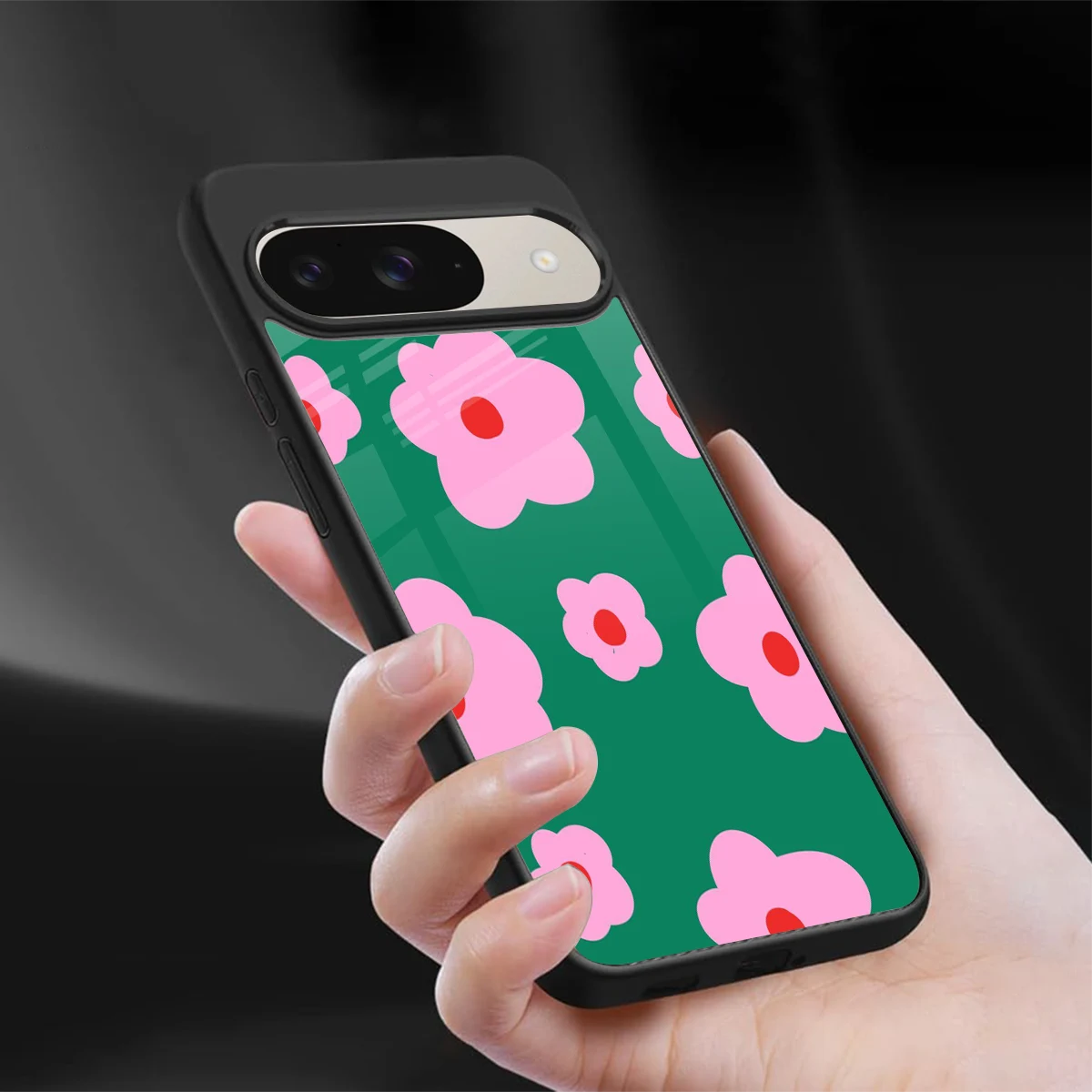 Pink Petal Parade sleek google pixel 9 cover with tempered glass back and TPU edges