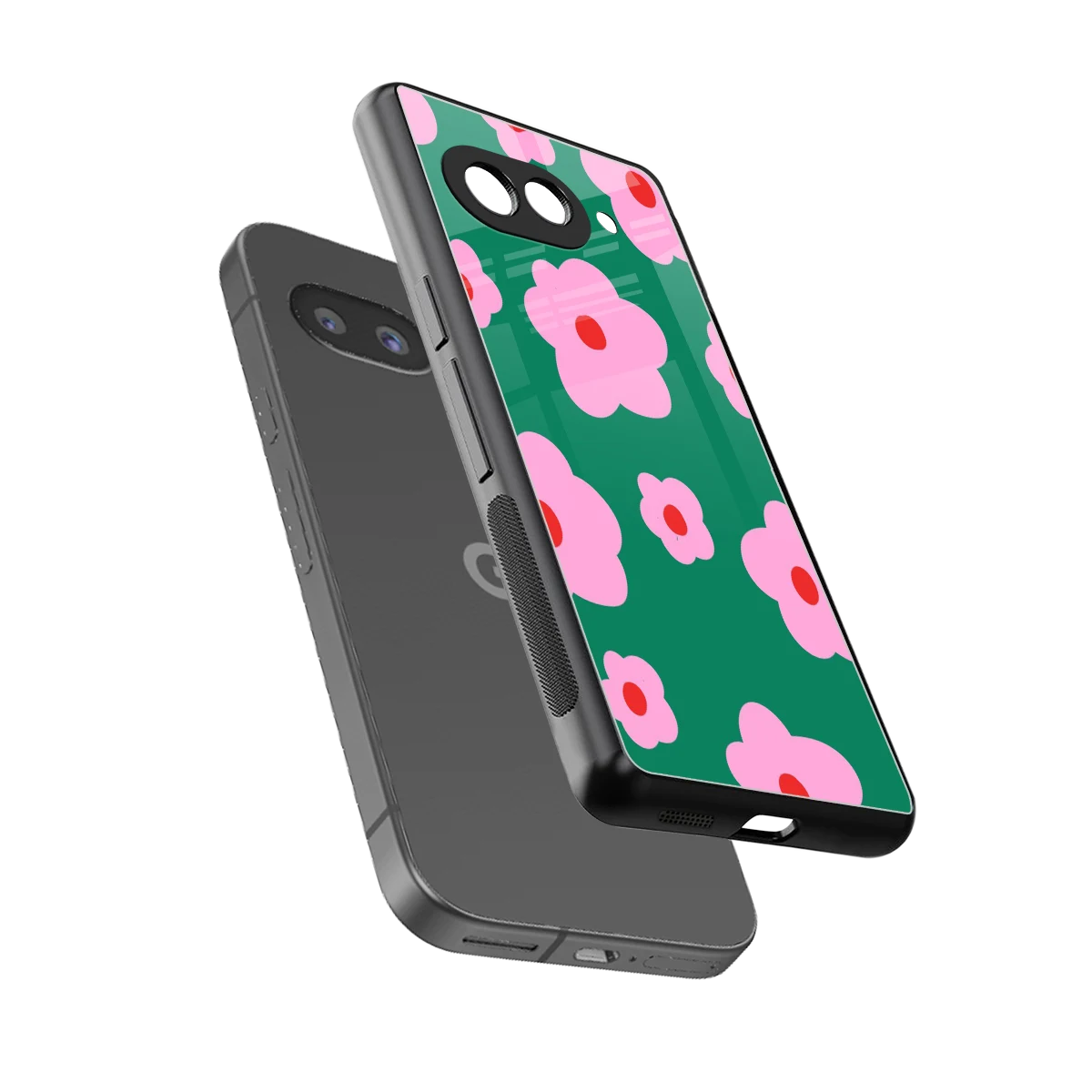 Pink Petal Parade sleek google pixel 9a cover with tempered glass back and TPU edges