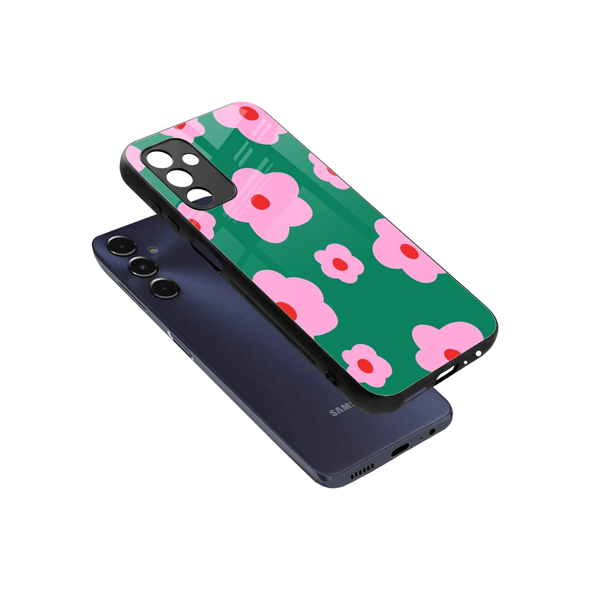 Pink Petal Parade sleek samsung galaxy m14 5g cover with tempered glass back and TPU edges