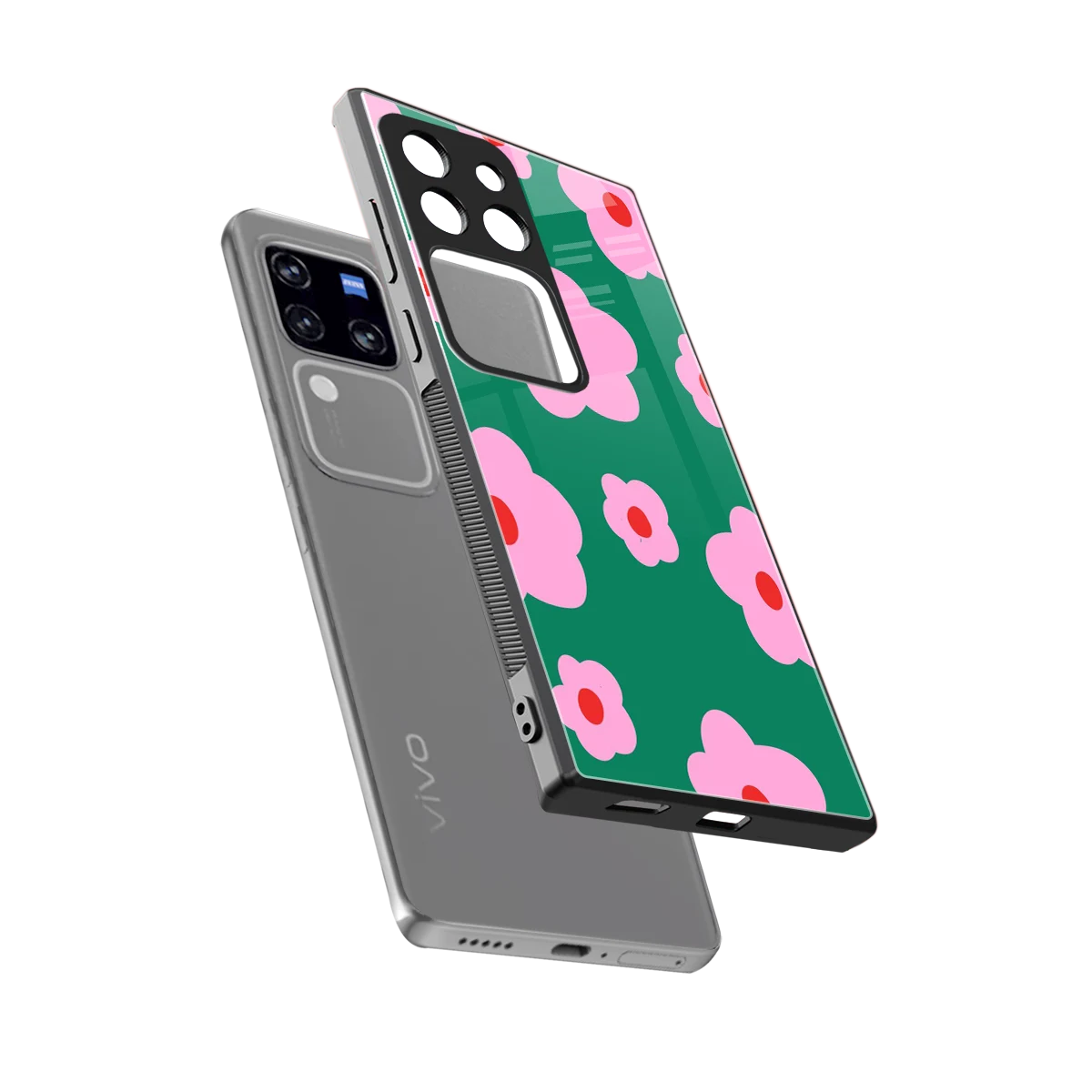 Pink Petal Parade sleekvivo v30 pro cover with tempered glass back and TPU edges