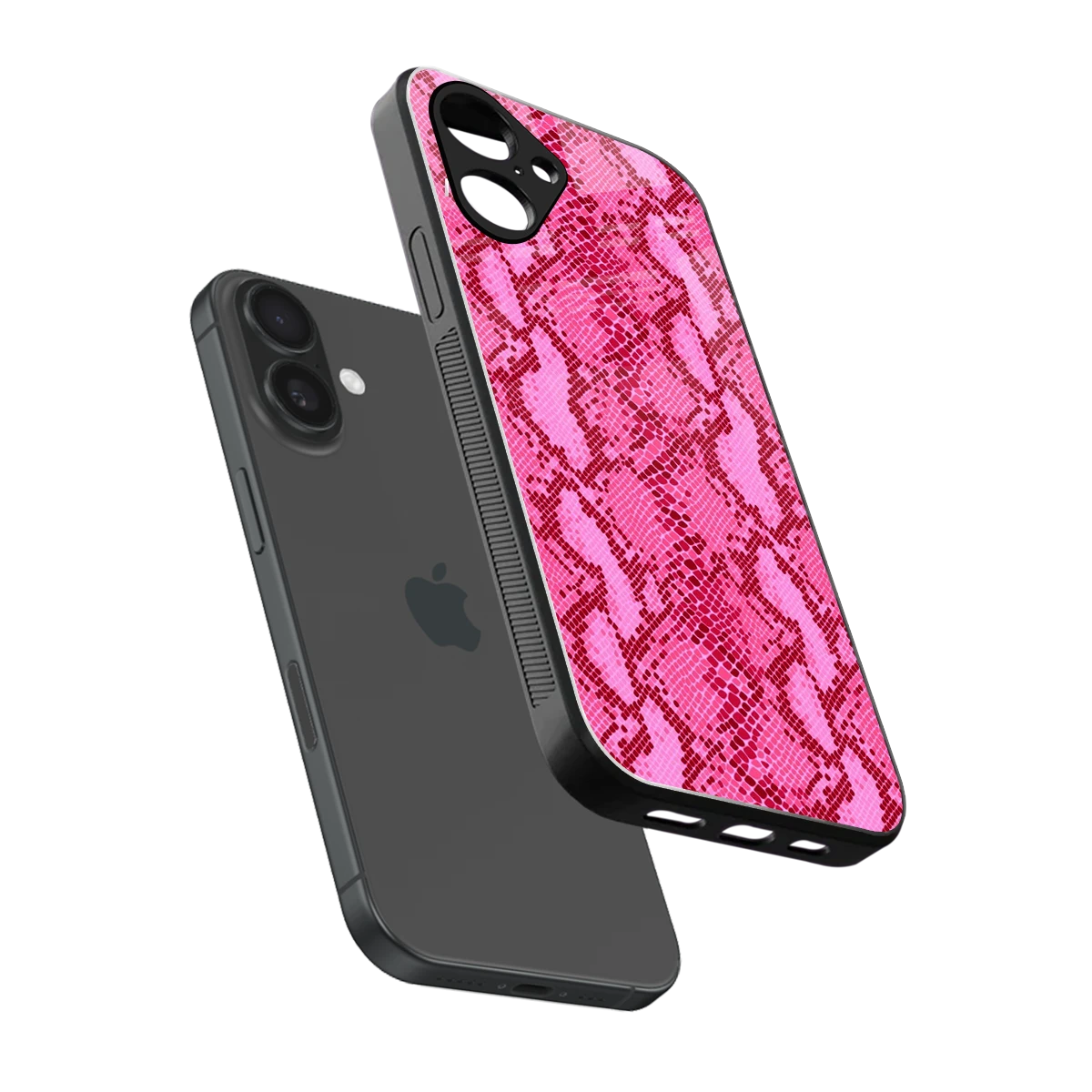 Pink Serpent sleek iPhone 16 cover with tempered glass back and TPU edges