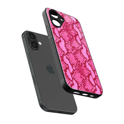 Pink Serpent sleek iPhone 16 cover with tempered glass back and TPU edges