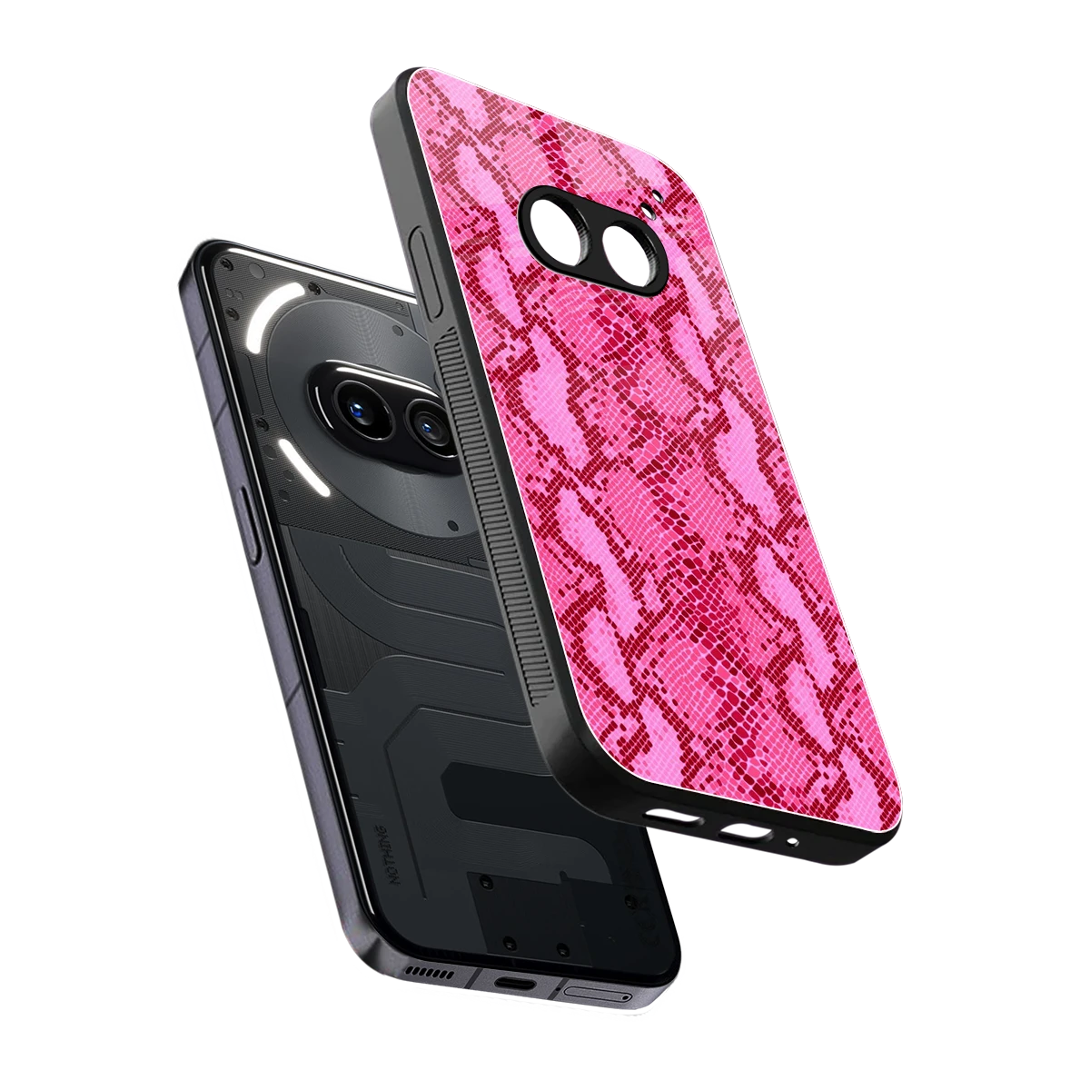Pink Serpent sleek nothing phone 2a plus cover with tempered glass back and TPU edges