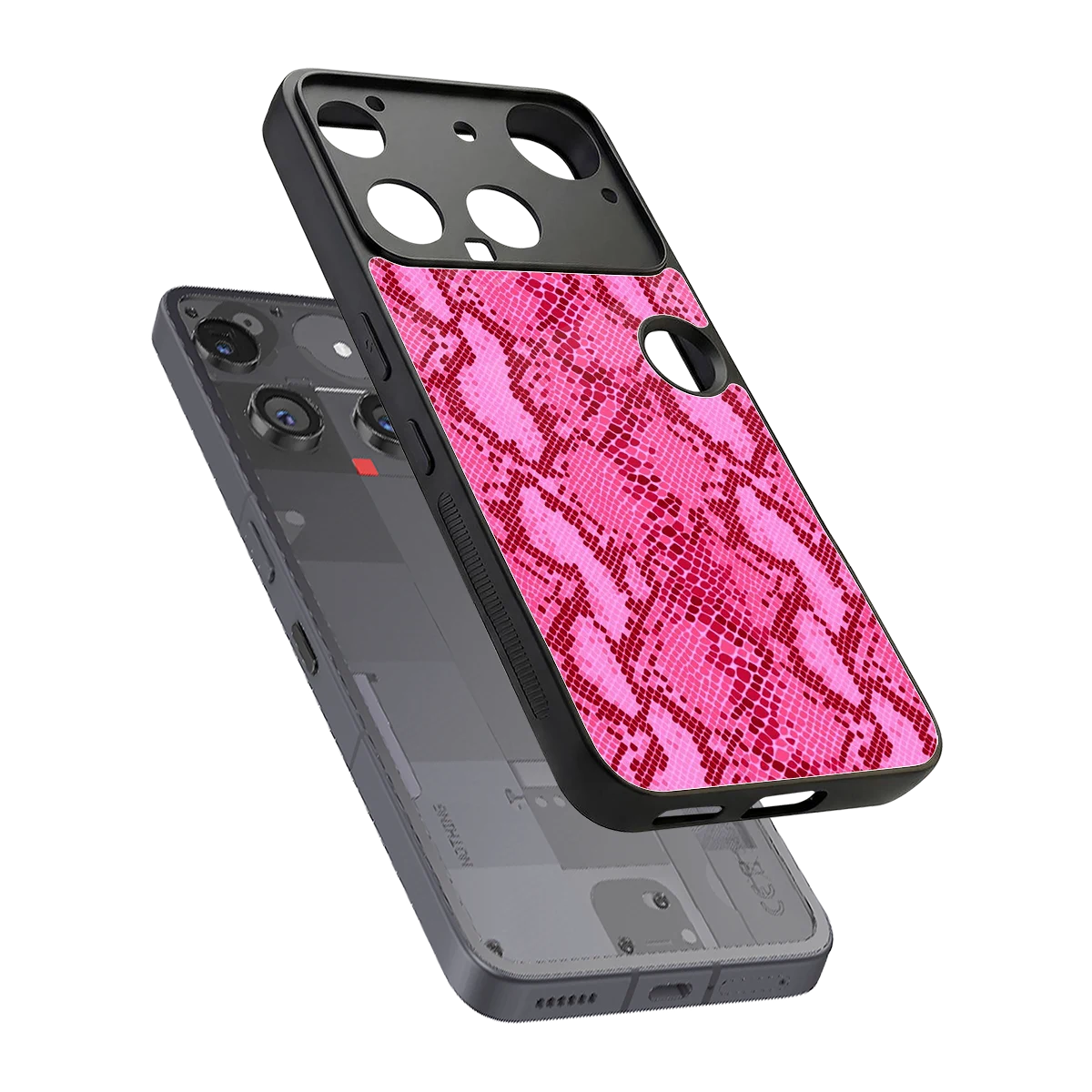 Pink Serpent sleek nothing phone 3 cover with tempered glass back and TPU edges
