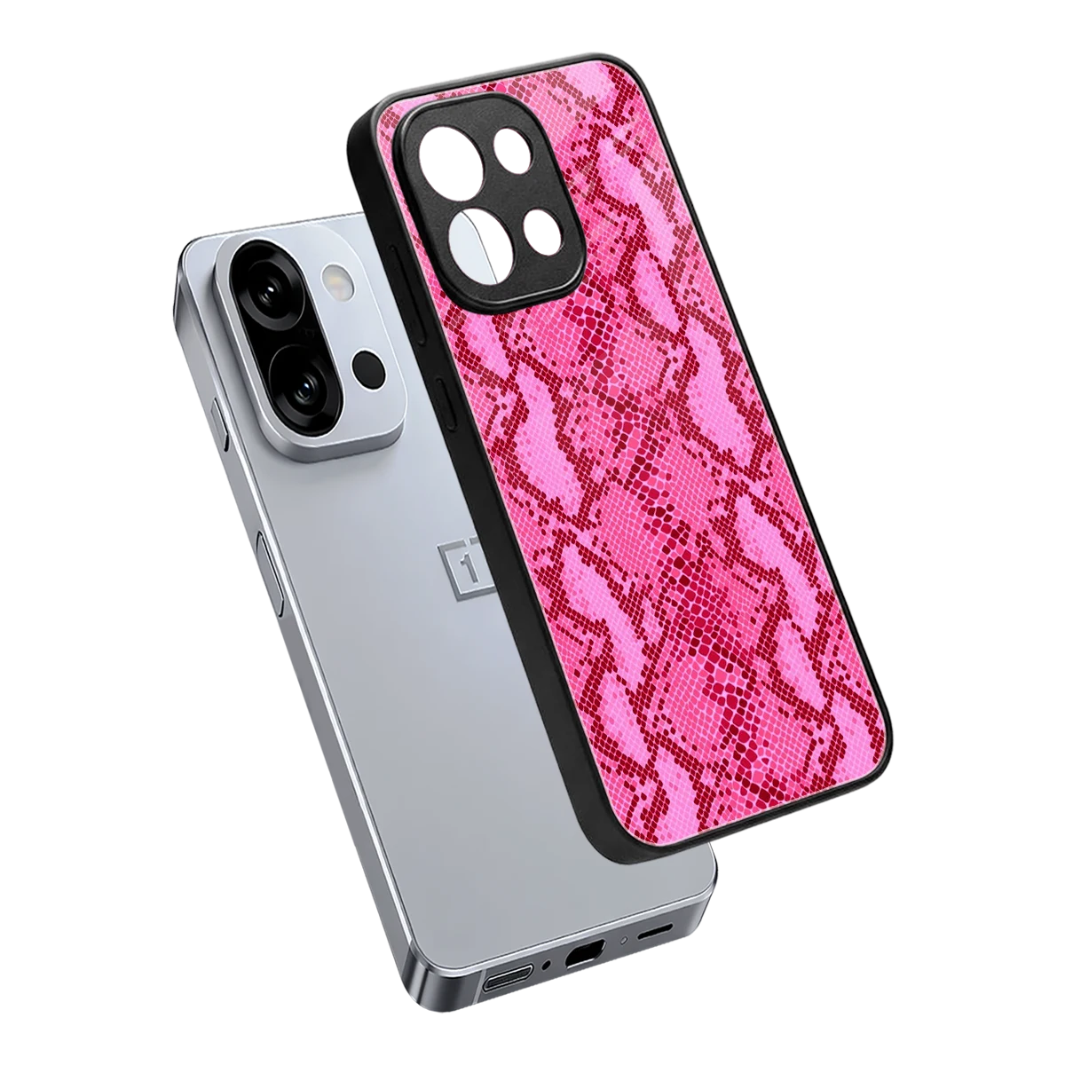 Pink Serpent sleek oneplus 13s cover with tempered glass back and TPU edges