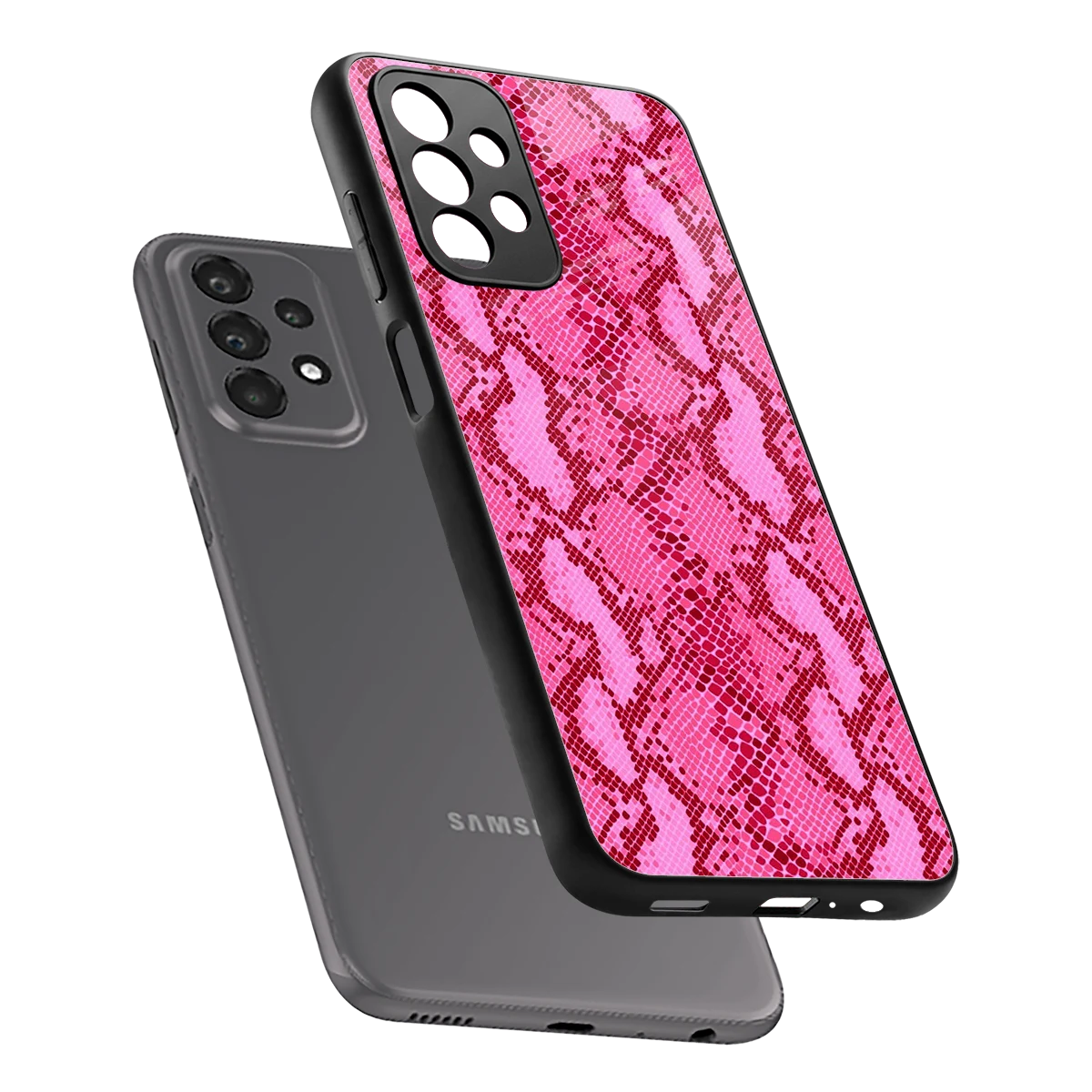 Pink Serpent sleek samsung galaxy a23 cover with tempered glass back and TPU edges
