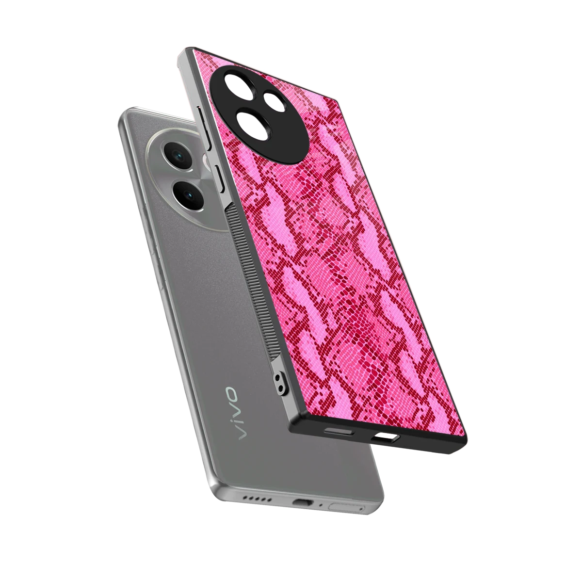 Pink Serpent sleek vivo v30e cover with tempered glass back and TPU edges
