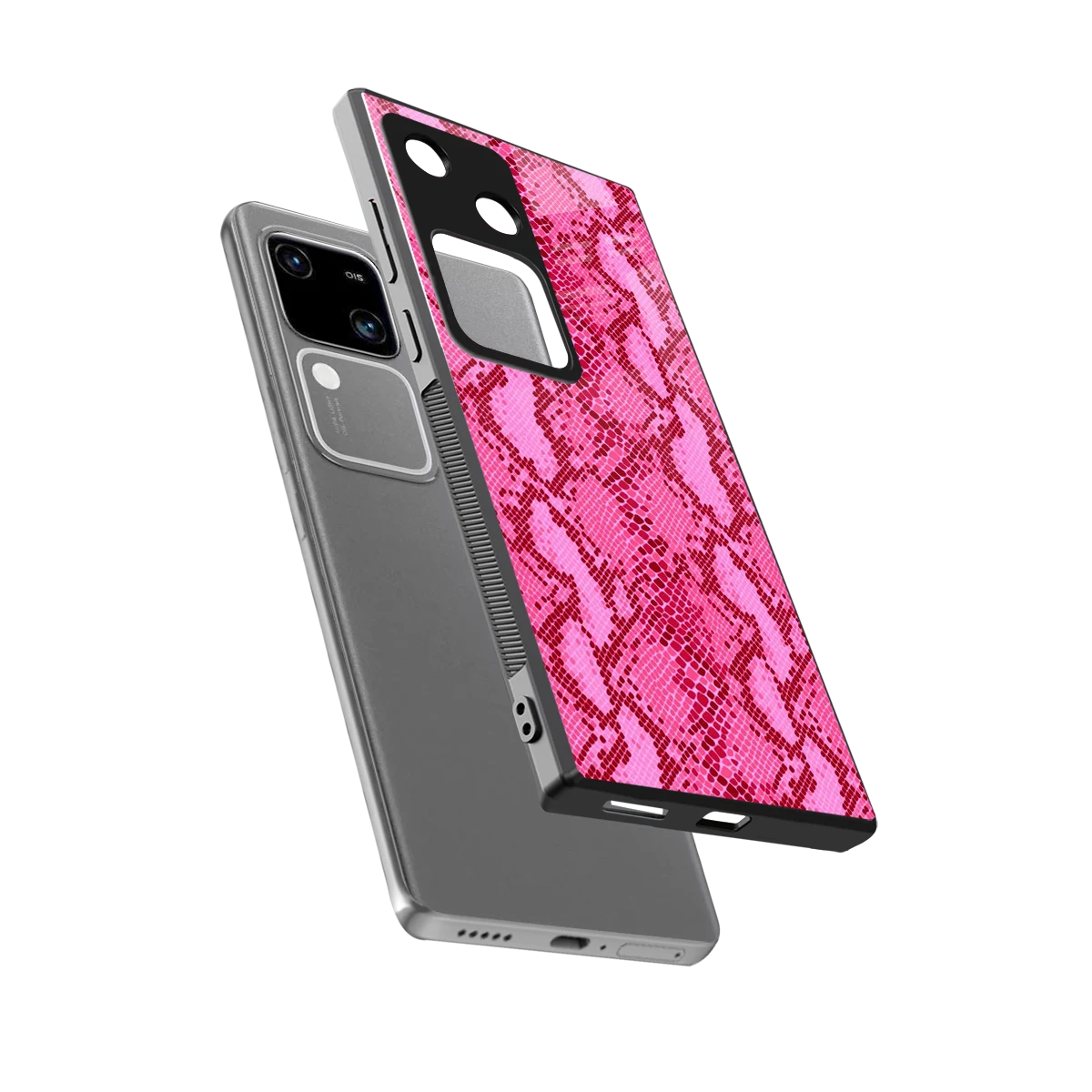 Pink Serpent sleek vivo v30 cover with tempered glass back and TPU edges