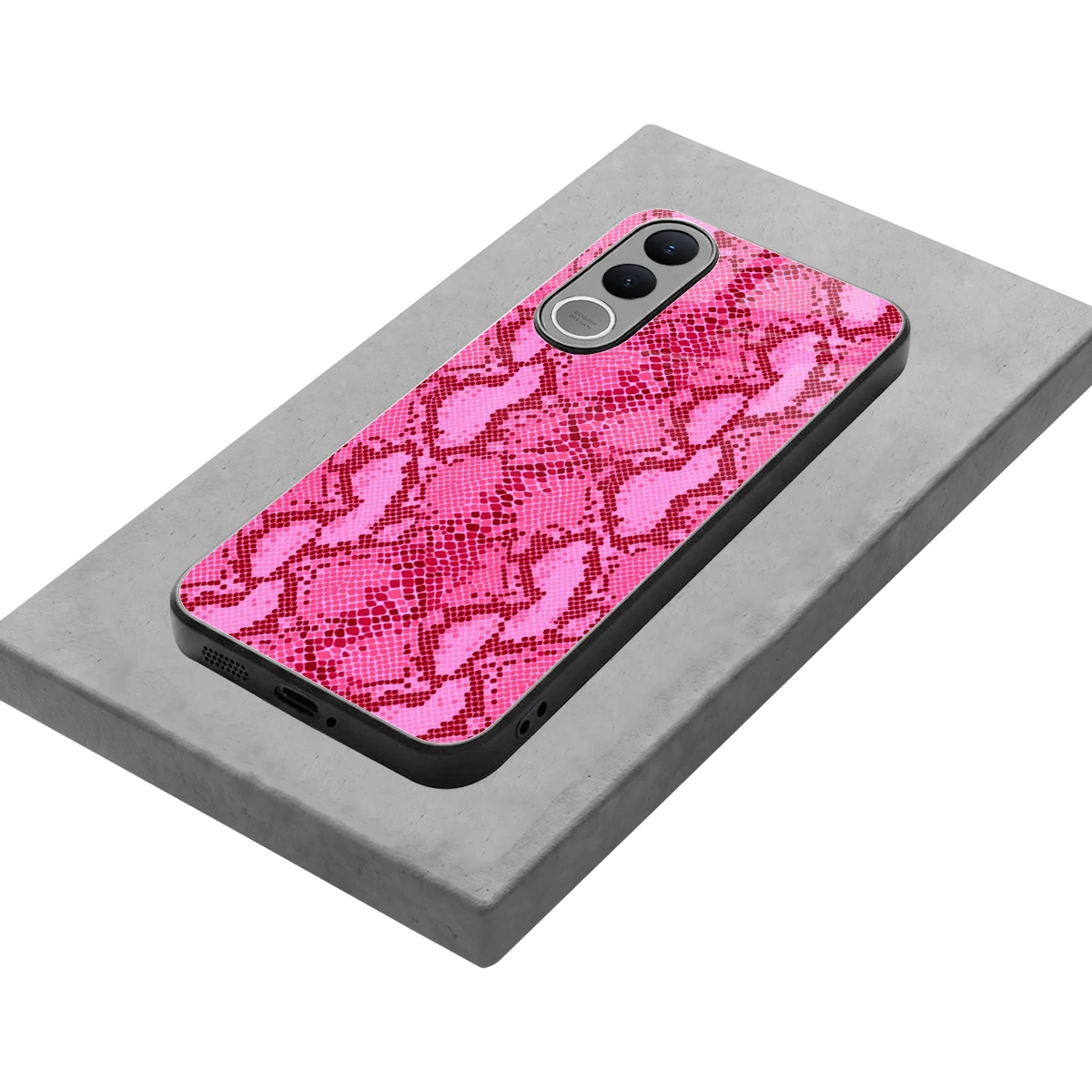 Pink Serpent stylish phone case for vivo v70 fe | glossy glass and slim fit