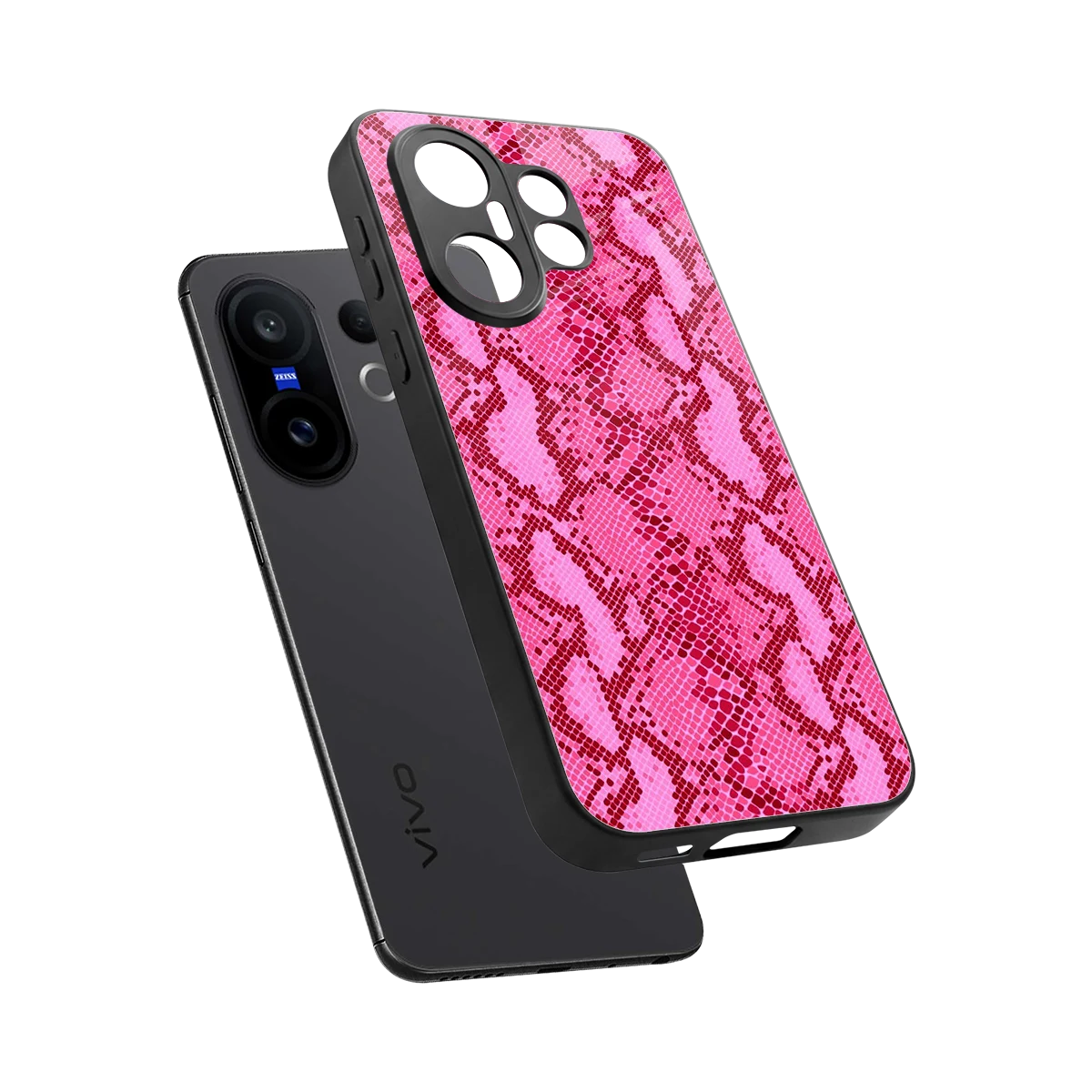 Pink Serpent sleek vivo x200 fe cover with tempered glass back and TPU edges