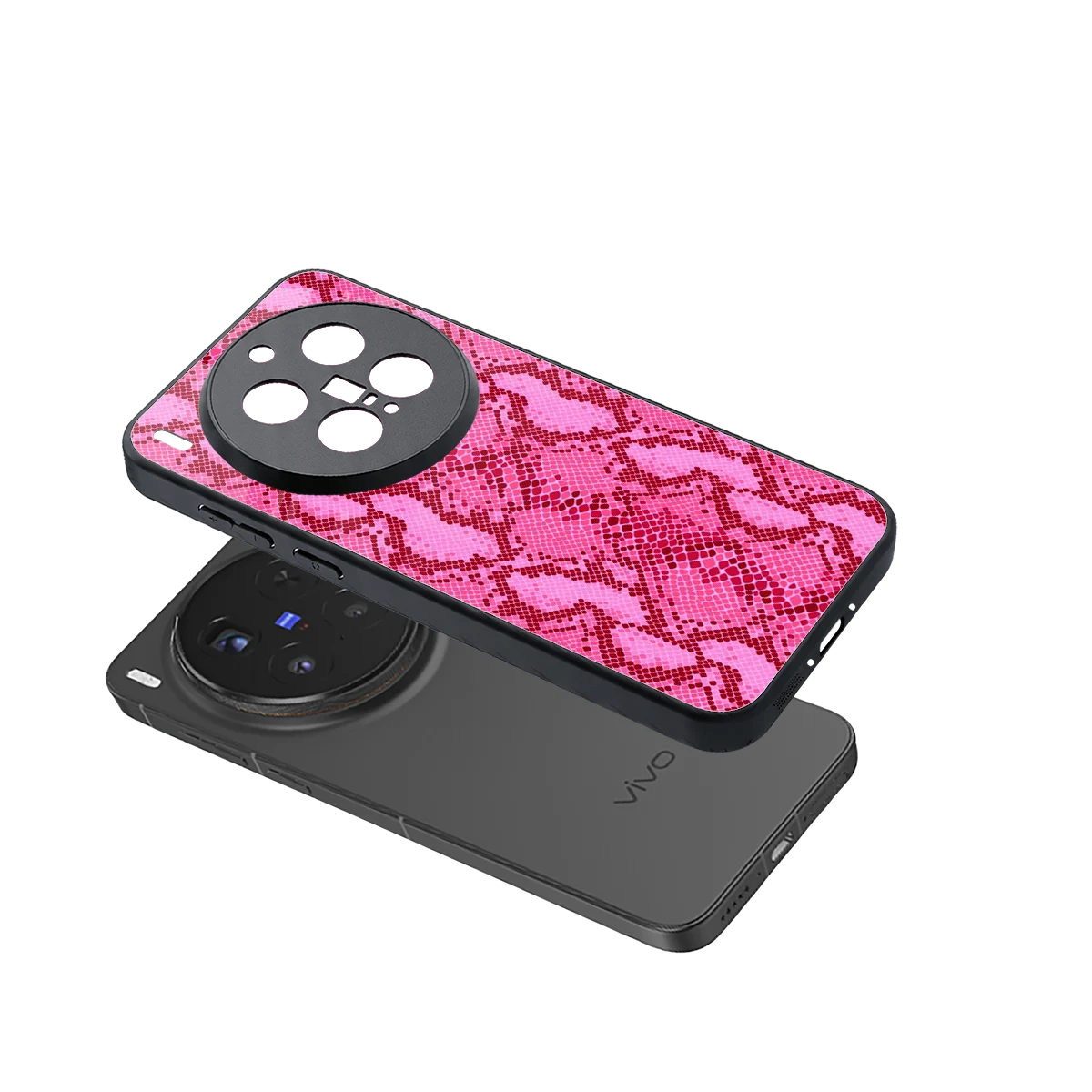 Pink Serpent sleek vivo x300 pro cover with tempered glass back and TPU edges