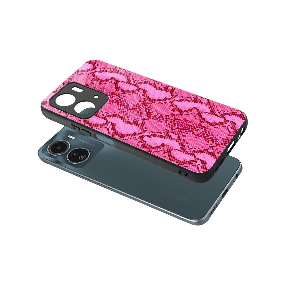 Pink Serpent sleek vivo y16 cover with tempered glass back and TPU edges