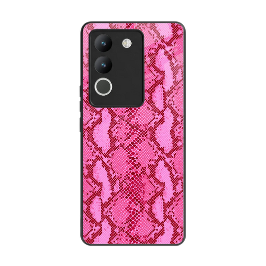 Pink Serpent back phone cover | glass case for vivo y200 5g