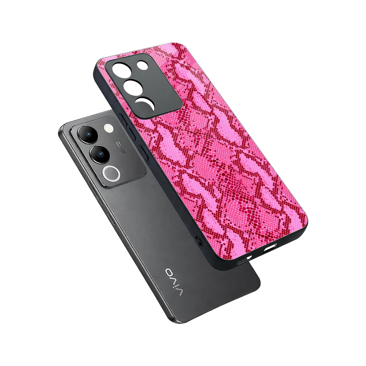 Pink Serpent sleek vivo y200 5g cover with tempered glass back and TPU edges