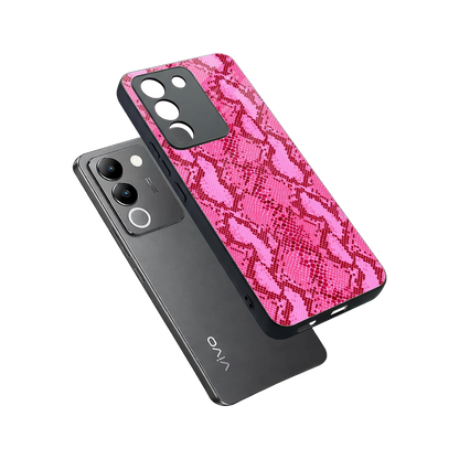 Pink Serpent sleek vivo y200 5g cover with tempered glass back and TPU edges