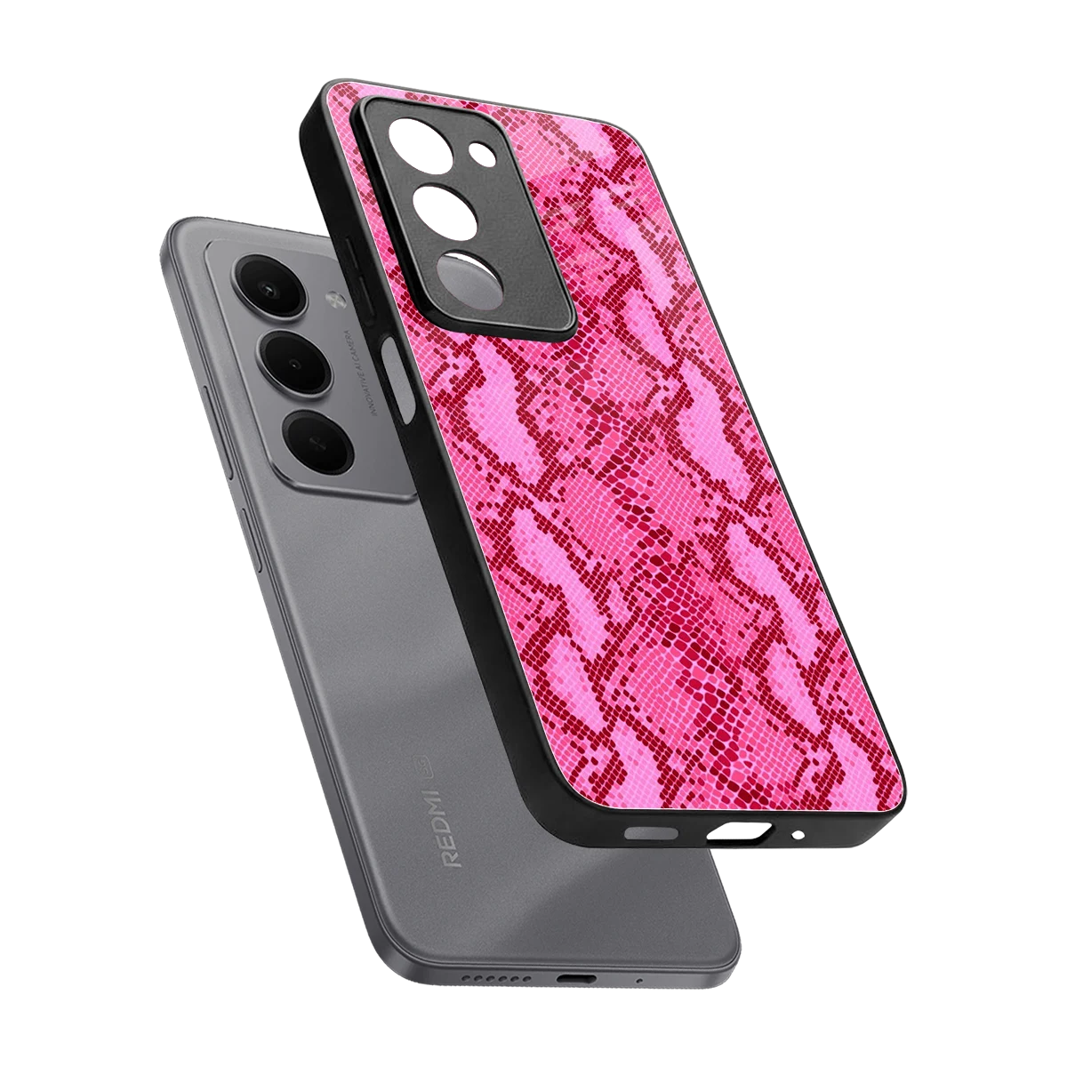 Pink Serpent sleek redmi 15 5g cover with tempered glass back and TPU edges