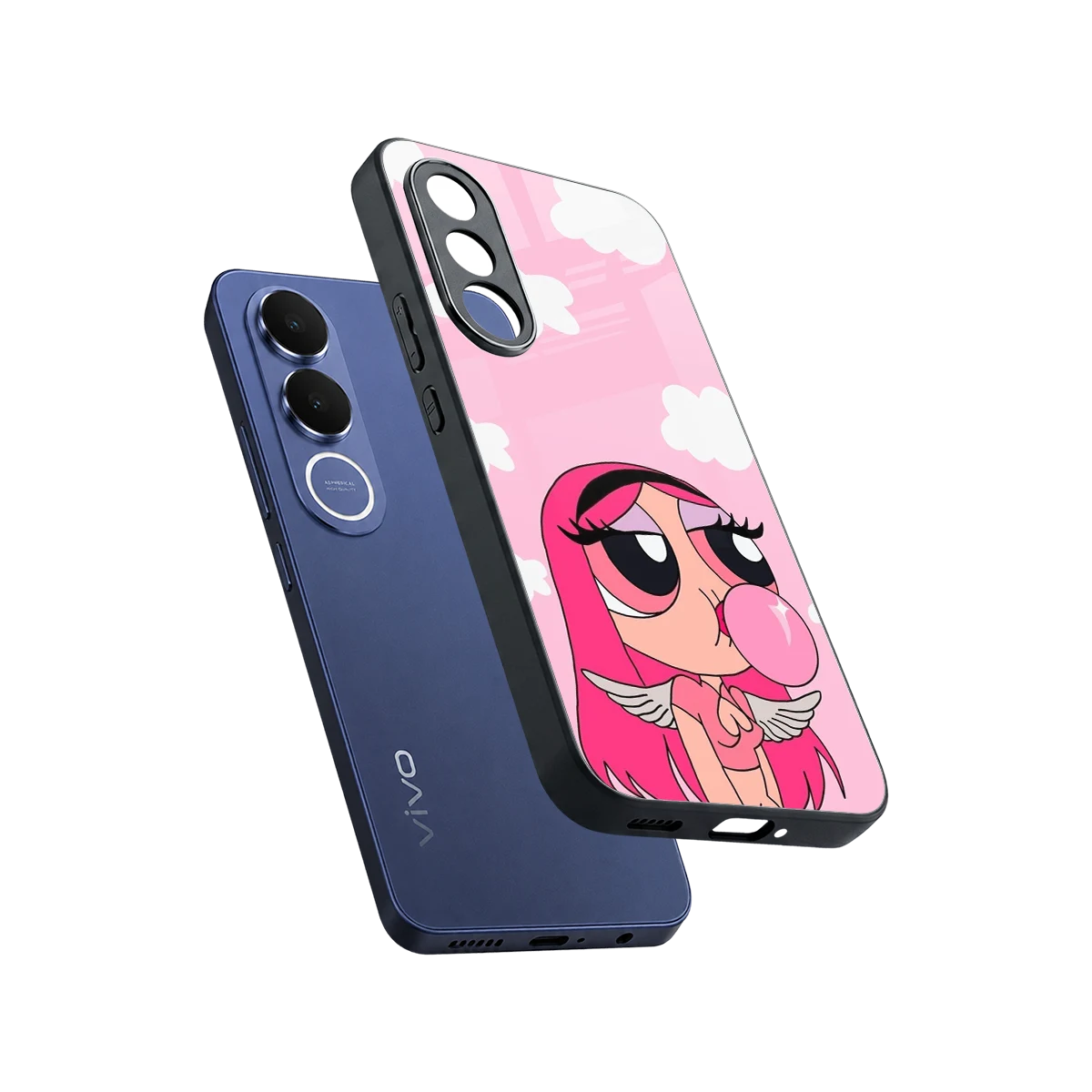 Pinktastic Chic sleek vivo v70 fe cover with tempered glass back and TPU edges