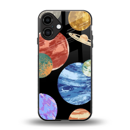 Planet Parade back phone cover | glass case for iphone 16 plus