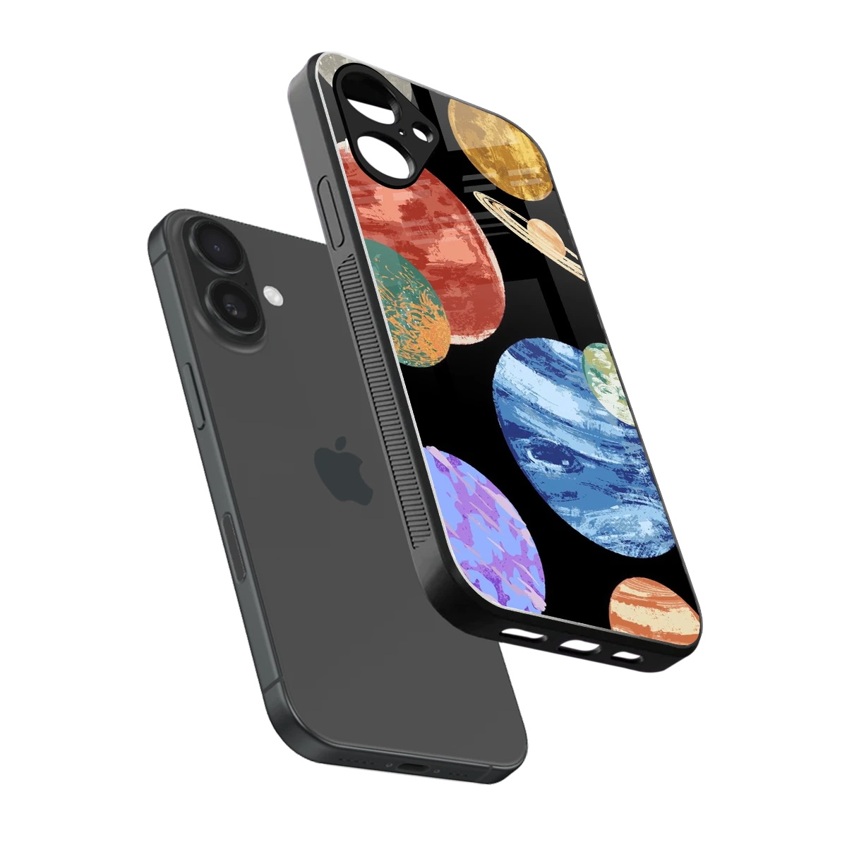 Planet Parade sleek iPhone 16 cover with tempered glass back and TPU edges