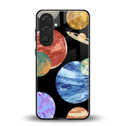Planet Parade back phone cover | glass case for samsung galaxy m36 5g