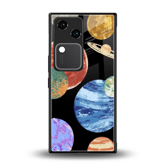 Planet Parade back phone cover | glass case for vivo v30