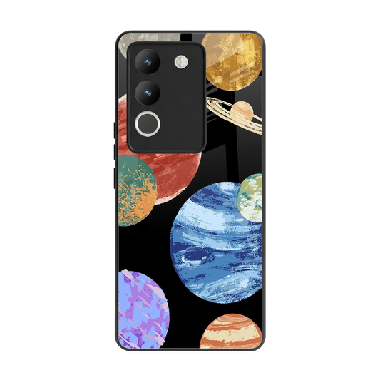 Planet Parade back phone cover | glass case for vivo y200 5g