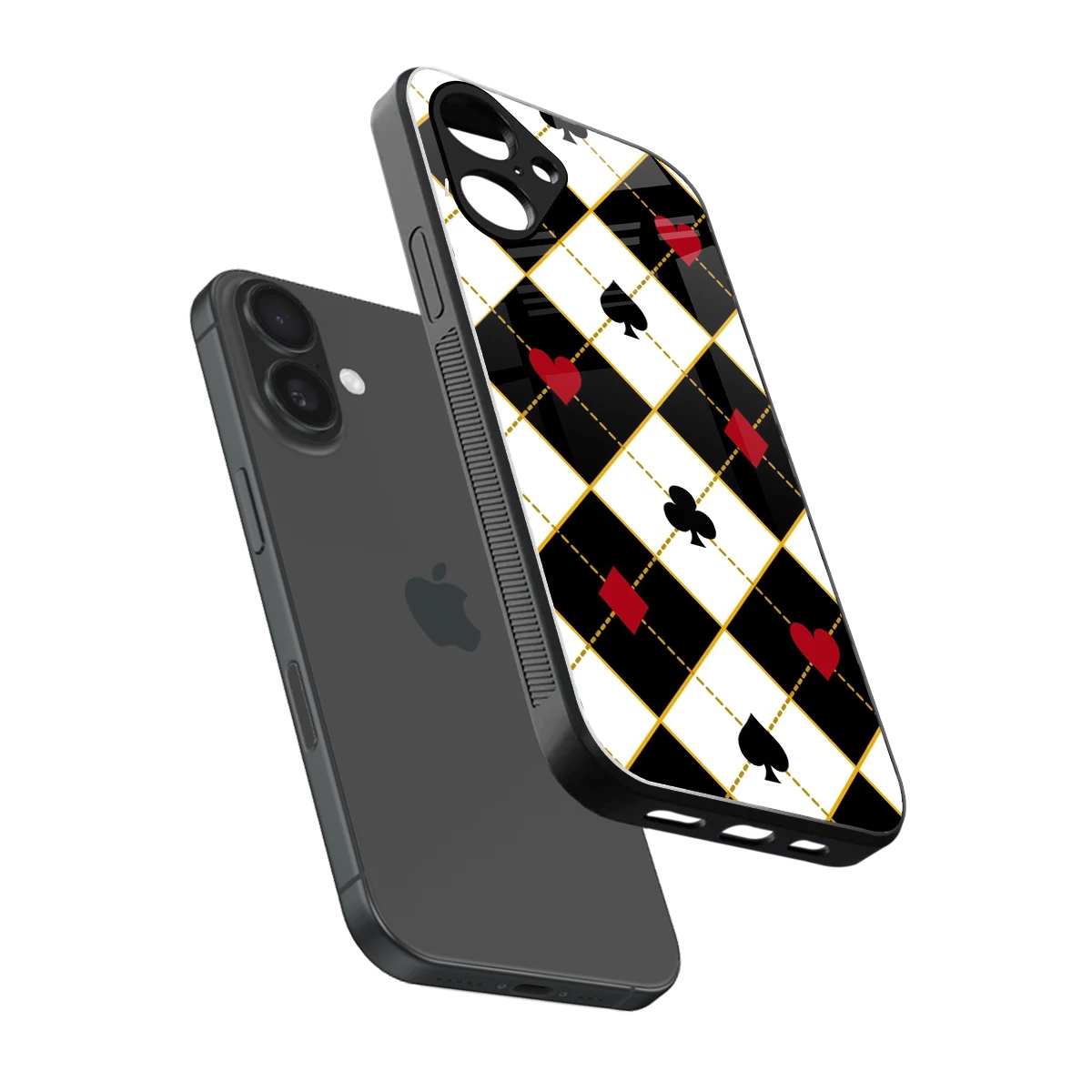Poker Love sleek iPhone 16 cover with tempered glass back and TPU edges