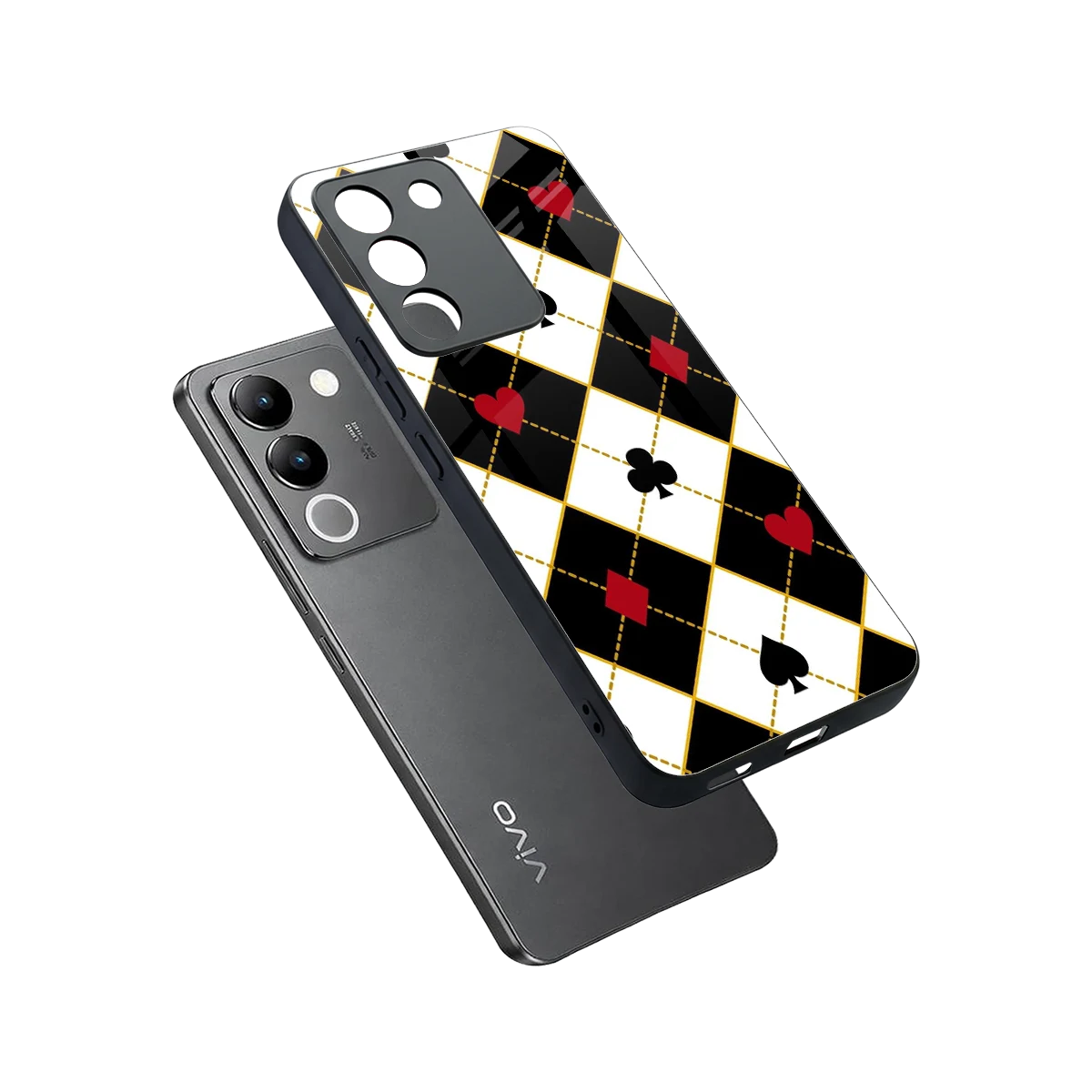 Poker Love sleek vivo y200 5g cover with tempered glass back and TPU edges