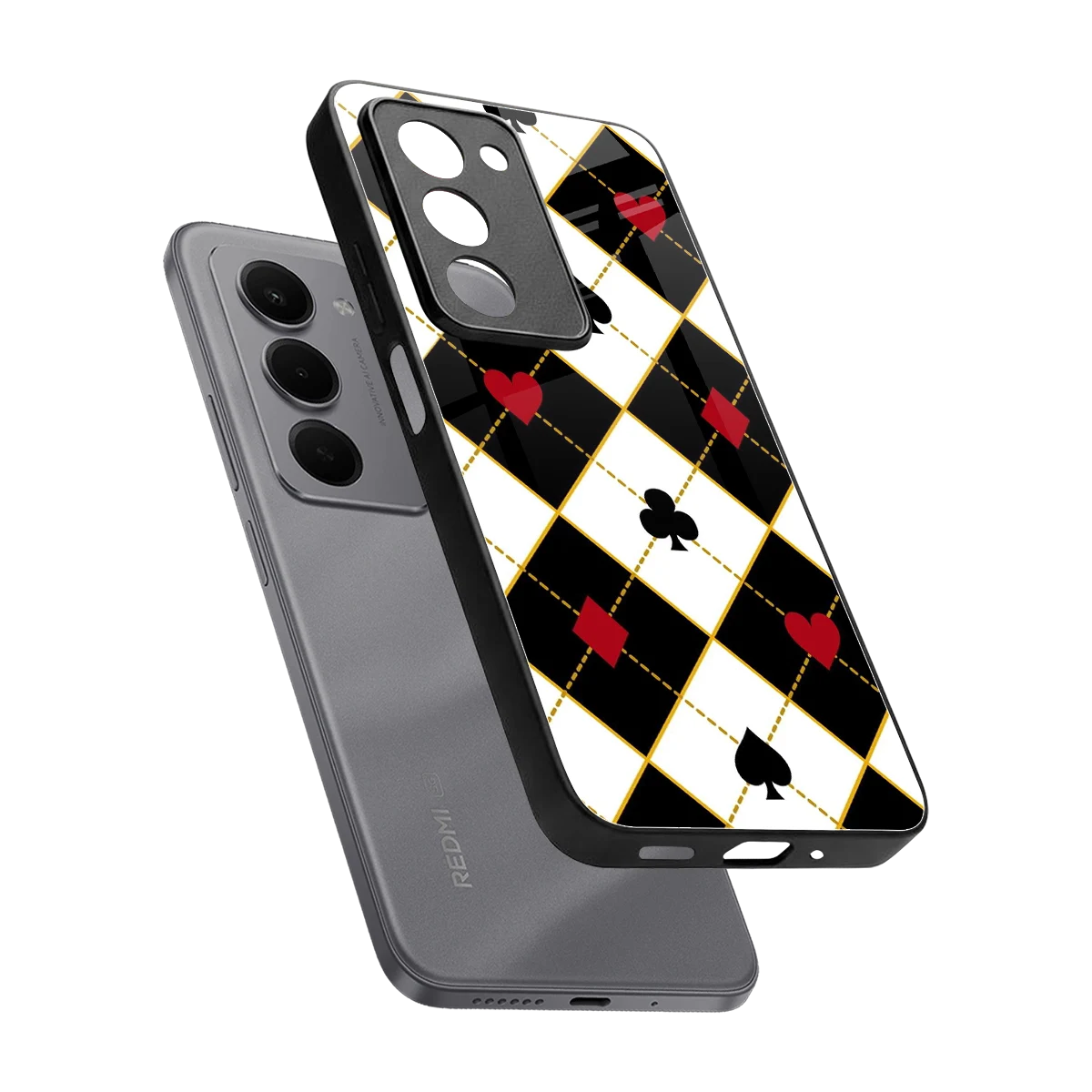 Poker Love sleek redmi 15 5g cover with tempered glass back and TPU edges