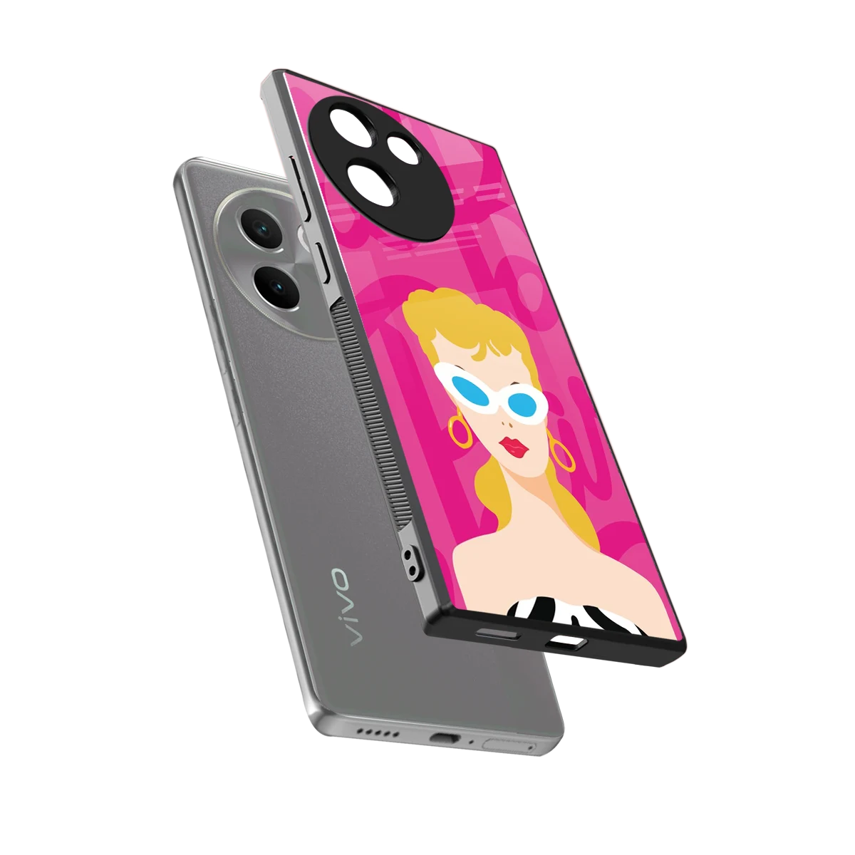 Pookie sleek vivo v30e cover with tempered glass back and TPU edges