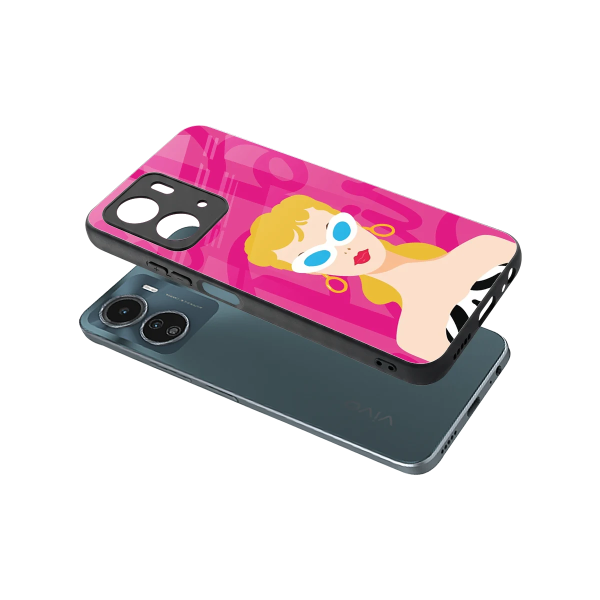 Pookie sleek vivo y16 cover with tempered glass back and TPU edges
