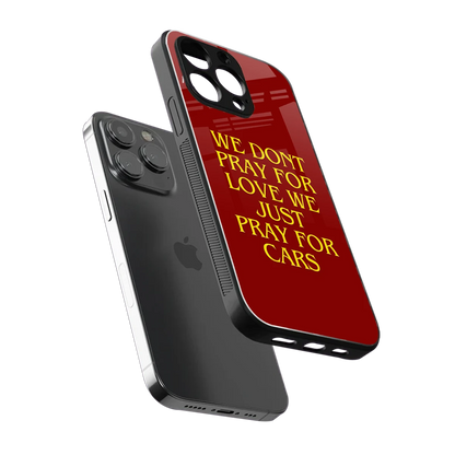Pray For Cars sleek iphone 13 pro cover with tempered glass back and TPU edges