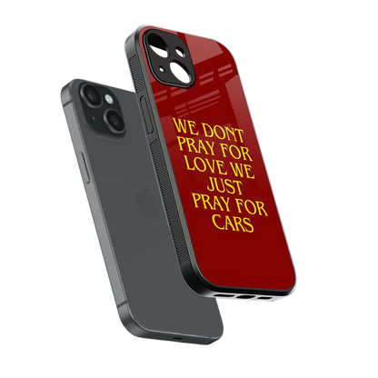 Pray For Cars sleek iphone 14 cover with tempered glass back and TPU edges