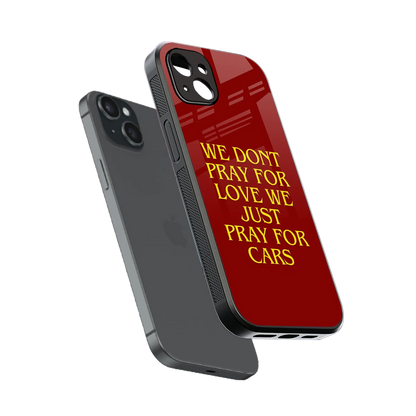 Pray For Cars sleek iphone 15 plus cover with tempered glass back and TPU edges