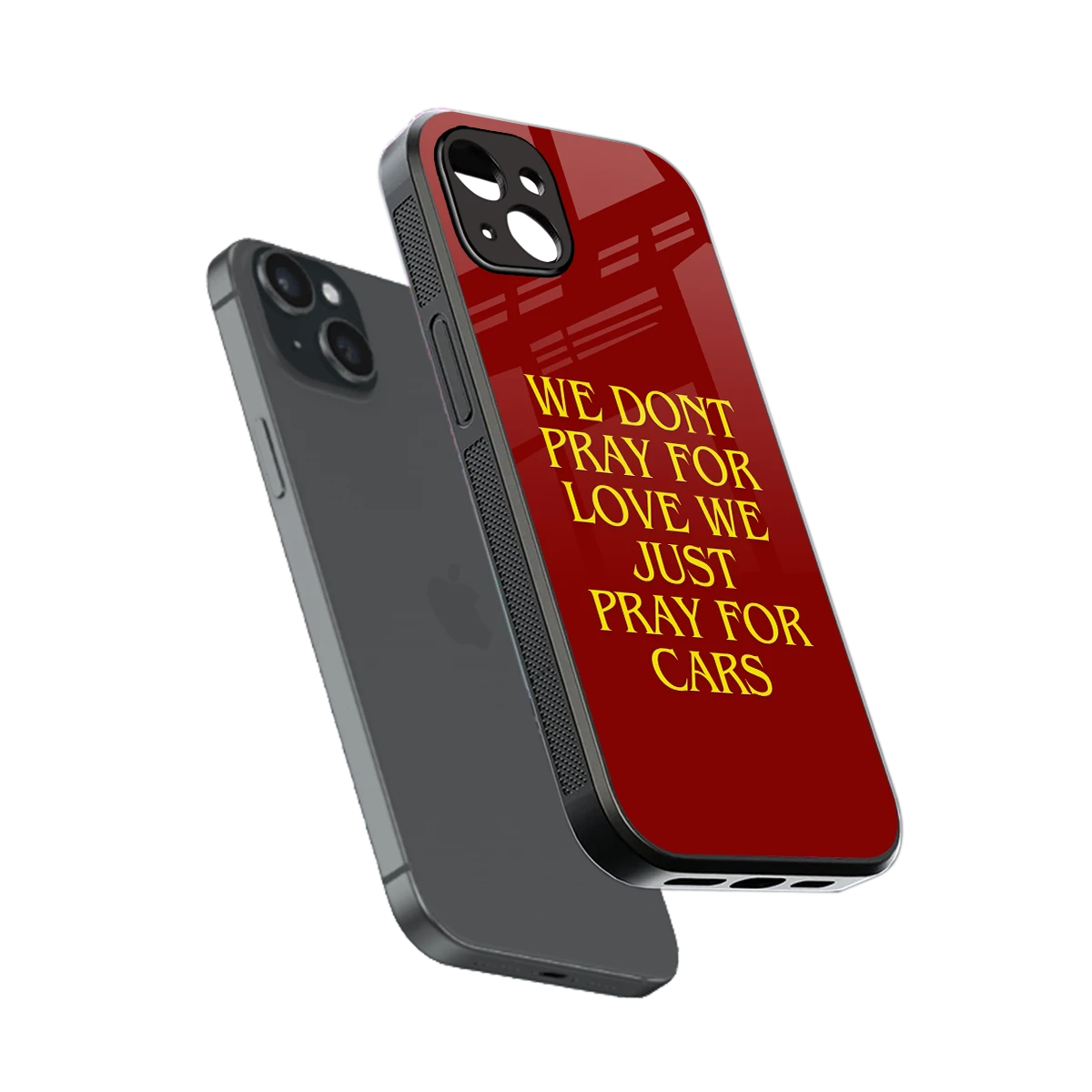 Pray For Cars sleek iphone 14 plus cover with tempered glass back and TPU edges