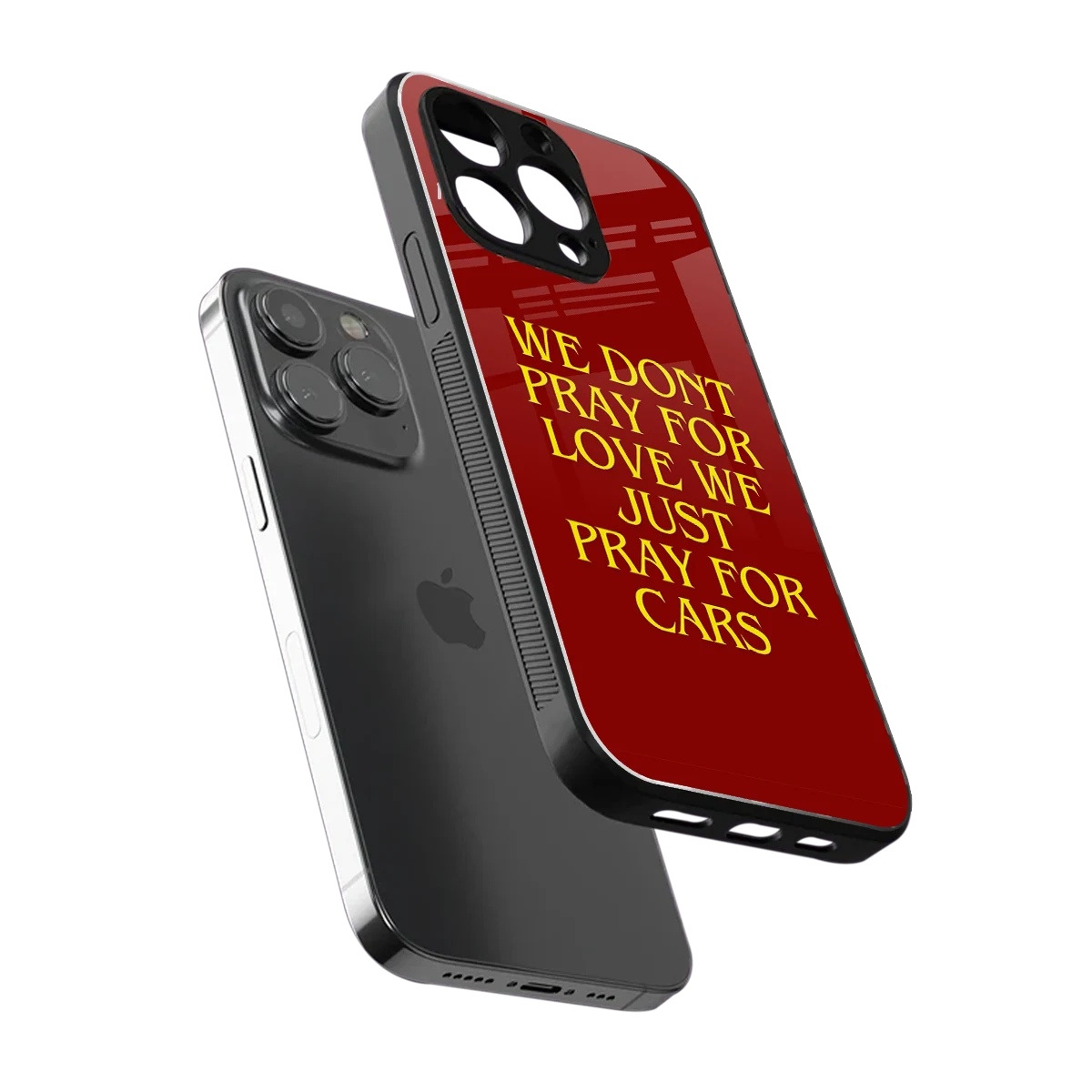 Pray For Cars sleek iphone 16 pro max cover with tempered glass back and TPU edges