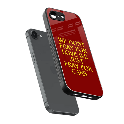 Pray For Cars sleek iphone 16e cover with tempered glass back and TPU edges