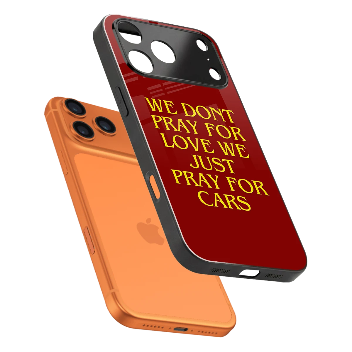 Pray For Cars sleek iphone 17 pro max cover with tempered glass back and TPU edges