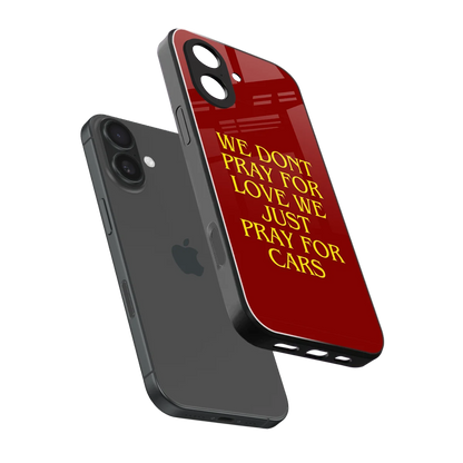 Pray For Cars sleek iphone 17 cover with tempered glass back and TPU edges