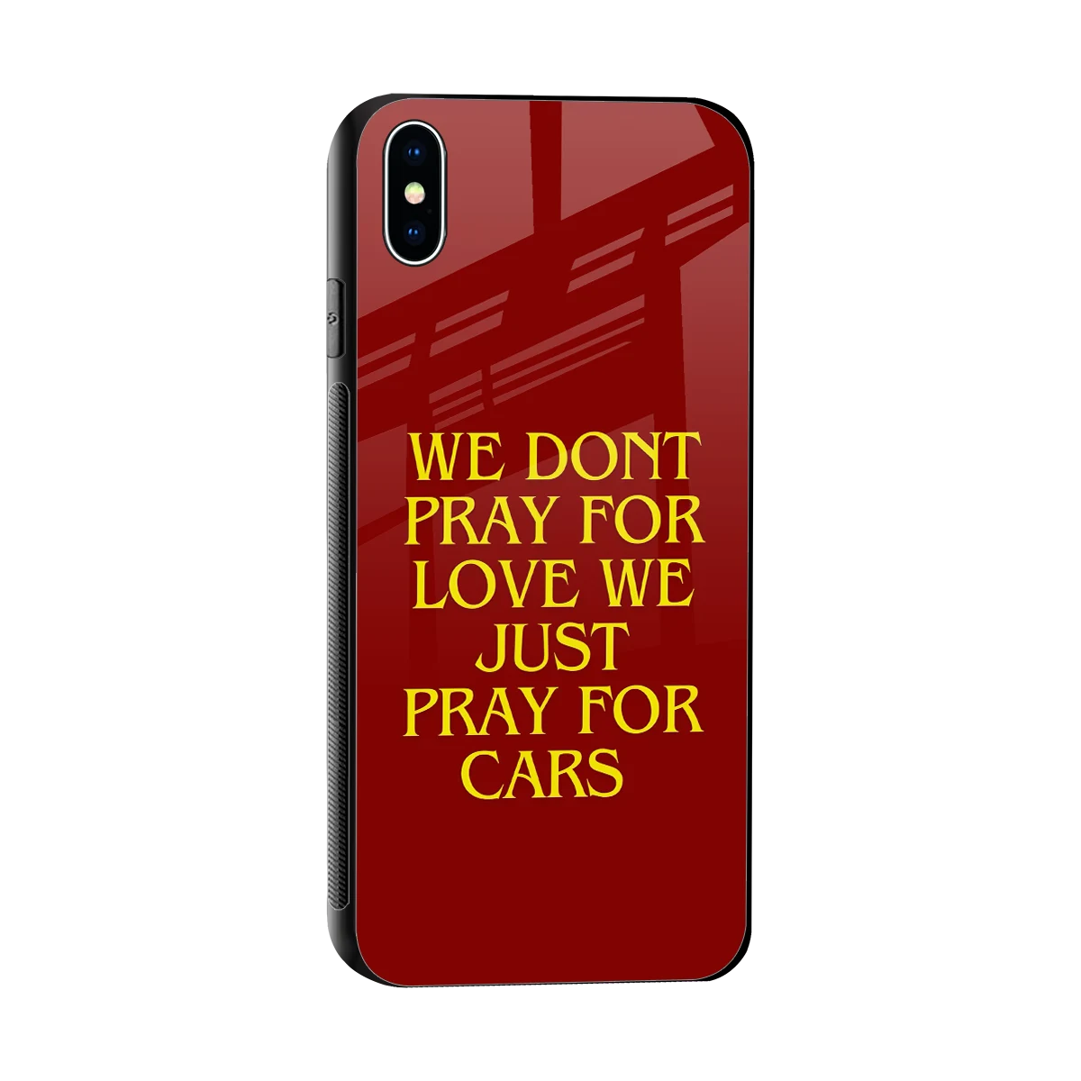Pray For Cars sleek iphone xs max cover with tempered glass back and TPU edges