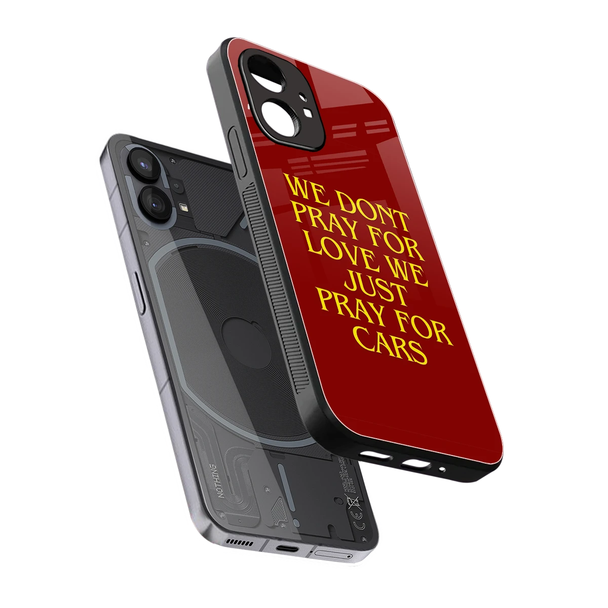 Pray For Cars sleek nothing phone 1 cover with tempered glass back and TPU edges