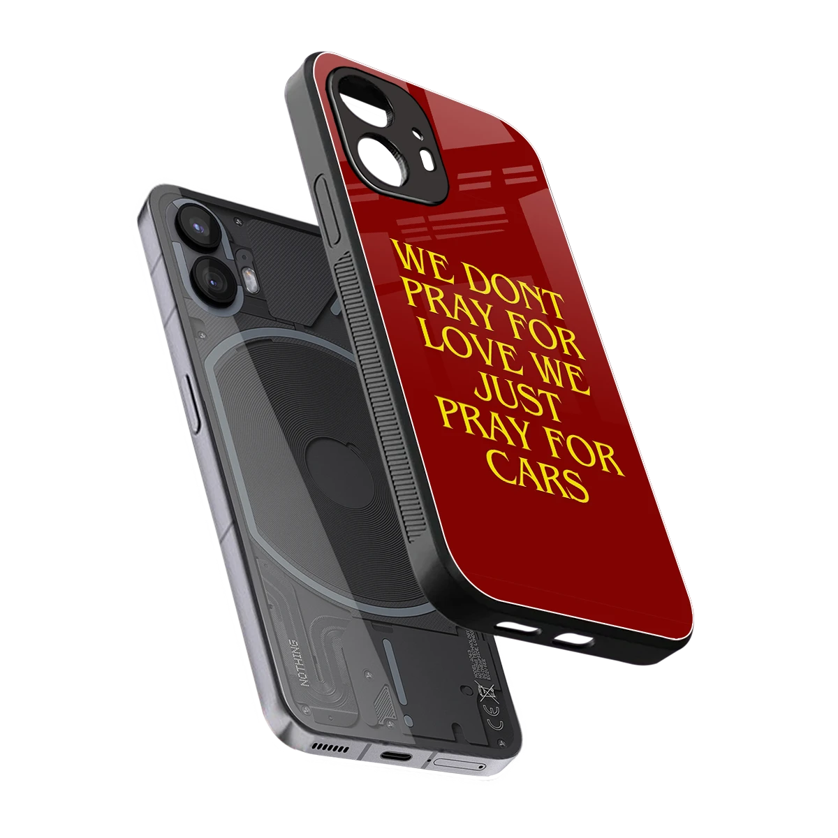 Pray For Cars sleek nothing phone 2 cover with tempered glass back and TPU edges