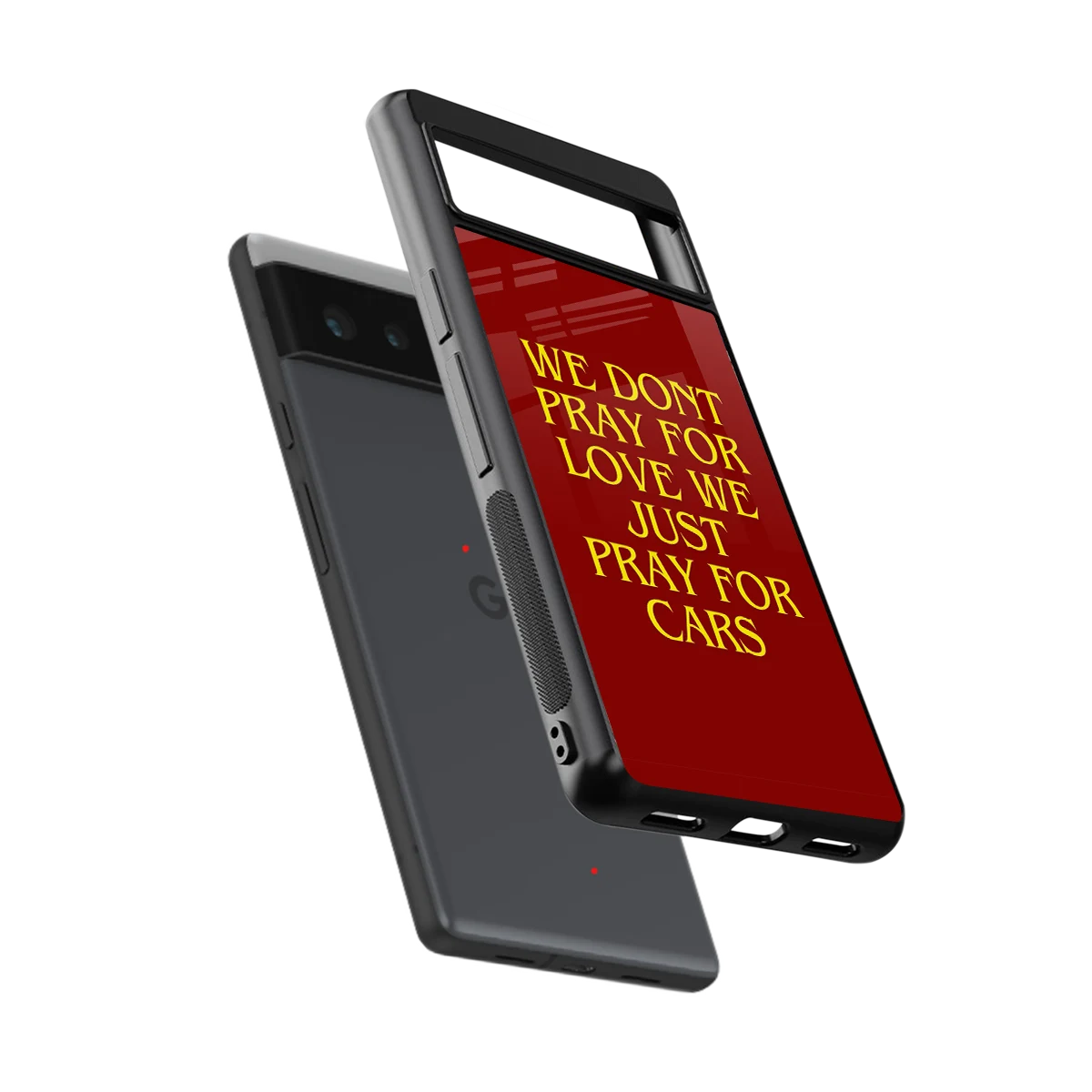 Pray For Cars sleek google pixel 6 cover with tempered glass back and TPU edges