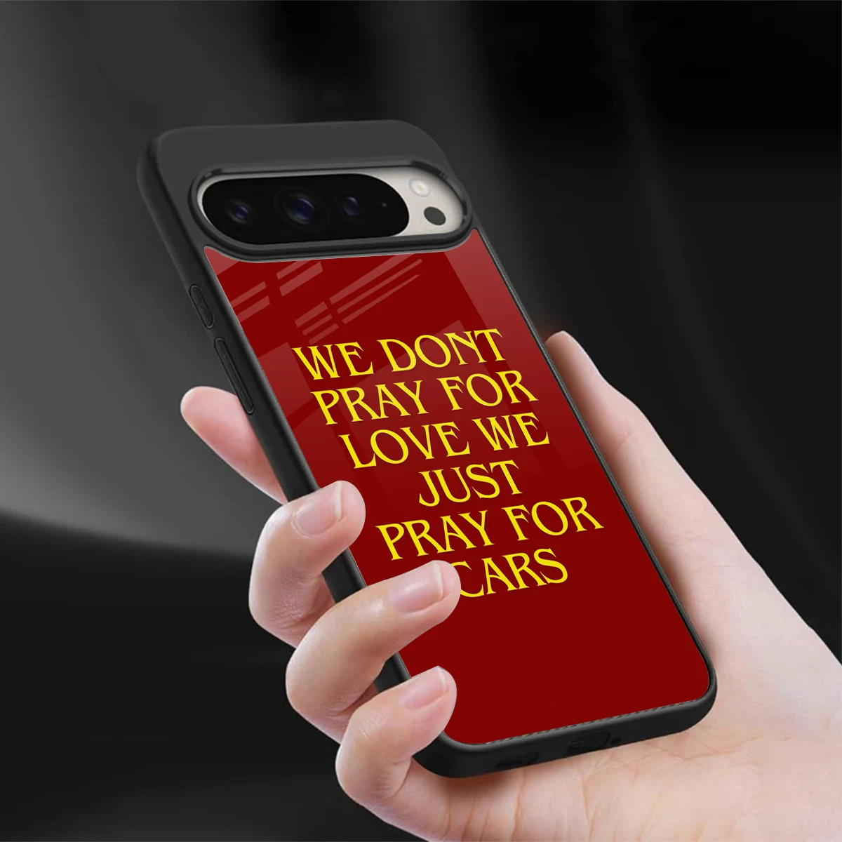 Pray For Cars sleek google pixel 9 pro xl cover with tempered glass back and TPU edges
