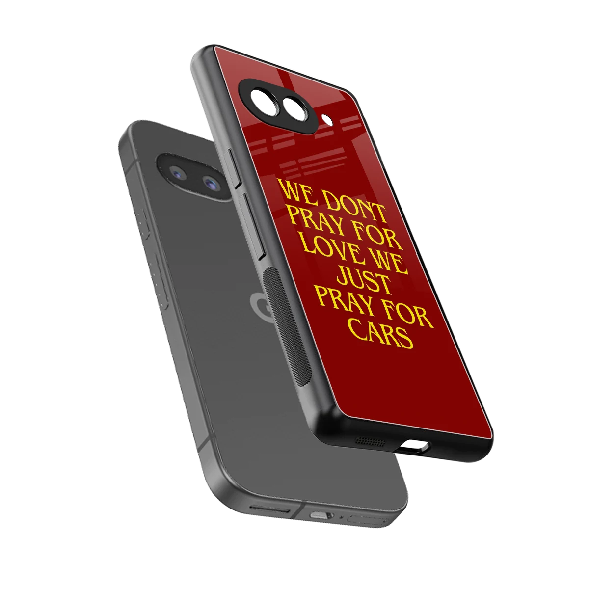 Pray For Cars sleek google pixel 10a cover with tempered glass back and TPU edges