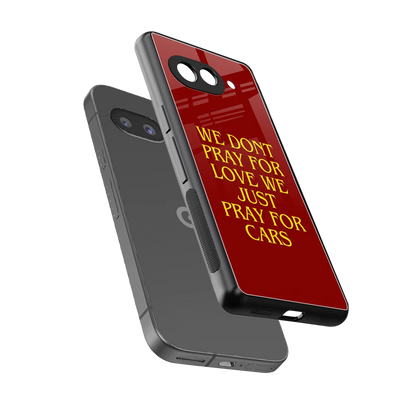 Pray For Cars sleek google pixel 10a cover with tempered glass back and TPU edges
