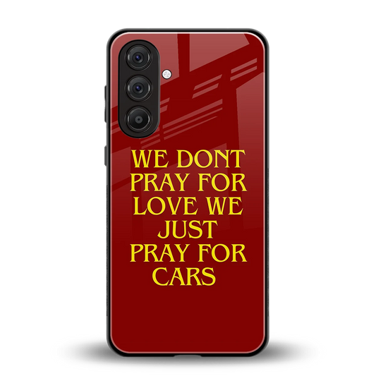 Pray For Cars back phone cover | glass case for samsung galaxy m36 5g