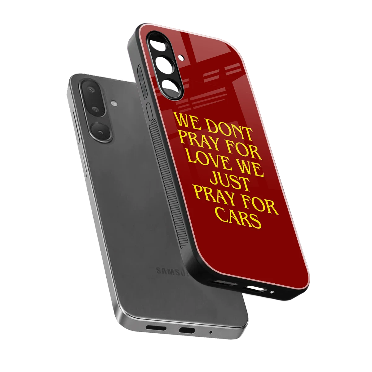 Pray For Cars sleek samsung galaxy m36 5g cover with tempered glass back and TPU edges