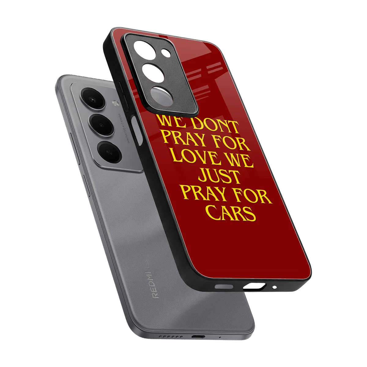 Pray For Cars sleek redmi 15 5g cover with tempered glass back and TPU edges